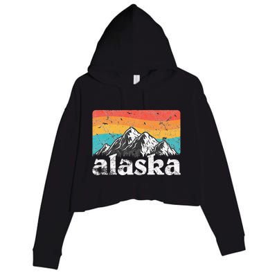 Alaska AK Retro 70s 80s Mountains Nature Distressed Crop Fleece Hoodie