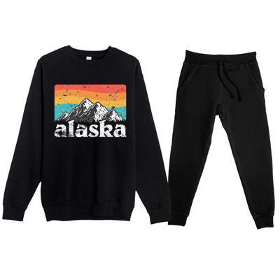 Alaska AK Retro 70s 80s Mountains Nature Distressed Premium Crewneck Sweatsuit Set