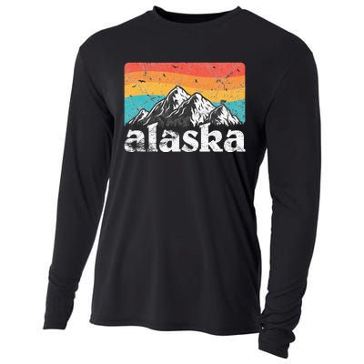 Alaska AK Retro 70s 80s Mountains Nature Distressed Cooling Performance Long Sleeve Crew