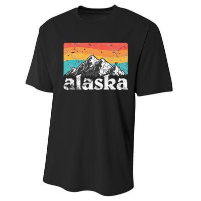 Alaska AK Retro 70s 80s Mountains Nature Distressed Performance Sprint T-Shirt