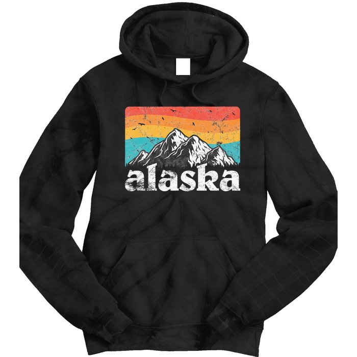 Alaska AK Retro 70s 80s Mountains Nature Distressed Tie Dye Hoodie