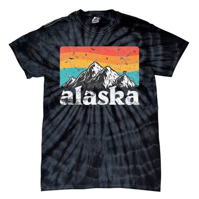 Alaska AK Retro 70s 80s Mountains Nature Distressed Tie-Dye T-Shirt