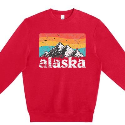 Alaska AK Retro 70s 80s Mountains Nature Distressed Premium Crewneck Sweatshirt