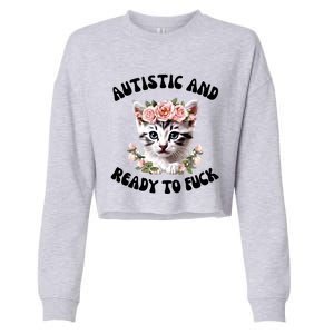 Autistic And Ready To Fuck Funny Autism Kitten Tism Chaotic Funny Gift Cropped Pullover Crew