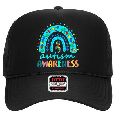 Autism Awareness Rainbow Puzzle Autism Awareness Month High Crown Mesh Back Trucker Hat