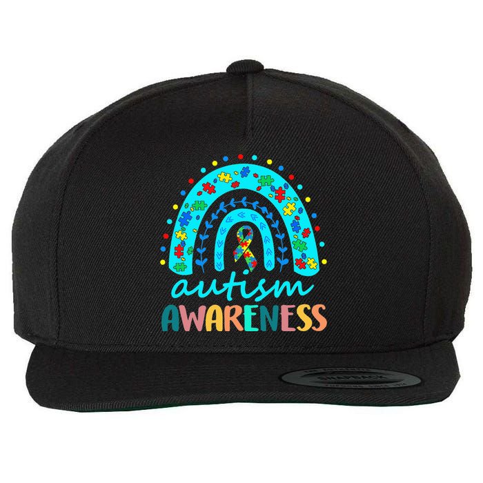 Autism Awareness Rainbow Puzzle Autism Awareness Month Wool Snapback Cap