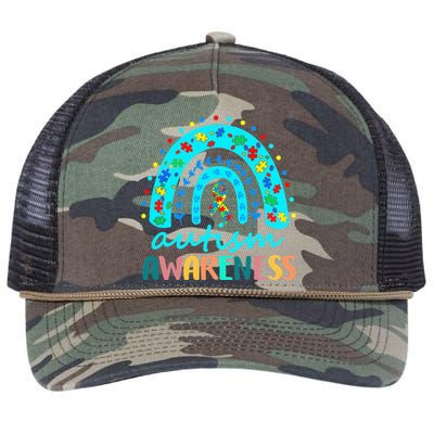 Autism Awareness Rainbow Puzzle Autism Awareness Month Retro Rope Trucker Hat Cap