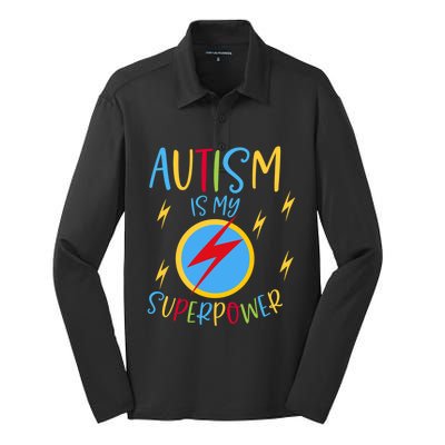 Autism Awareness Ribbon Is My Superpower Meaningful Gift Silk Touch Performance Long Sleeve Polo