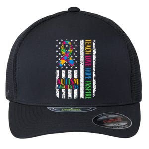 Autism Awareness Ribbon Mom Dad American Flag Autism Flexfit Unipanel Trucker Cap