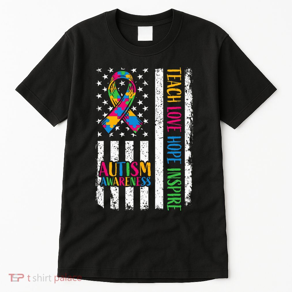 Autism Awareness Ribbon Mom Dad American Flag Autism Tall T-Shirt