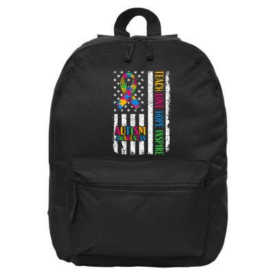 Autism Awareness Ribbon Mom Dad American Flag Autism 16 in Basic Backpack