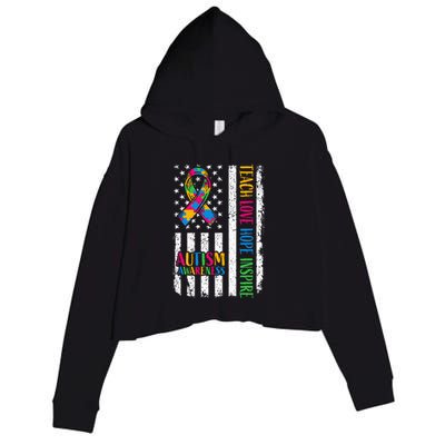 Autism Awareness Ribbon Mom Dad American Flag Autism Crop Fleece Hoodie