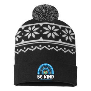 Autism Awareness Rainbow In April We Wear Blue Ribbon Autism USA-Made Snowflake Beanie