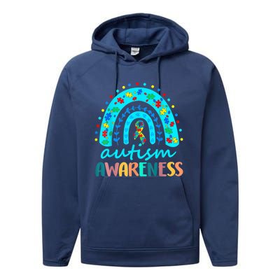 Autism Awareness Rainbow Puzzle Autism Awareness Month Performance Fleece Hoodie