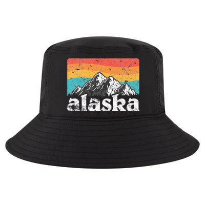 Alaska AK Retro 70s 80s Mountains Nature Distressed Cool Comfort Performance Bucket Hat