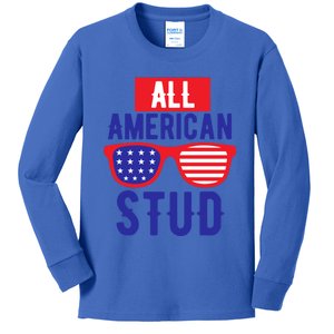 All American Stud Sunglasses 4th Of July Patriotic Cute Gift Kids Long Sleeve Shirt