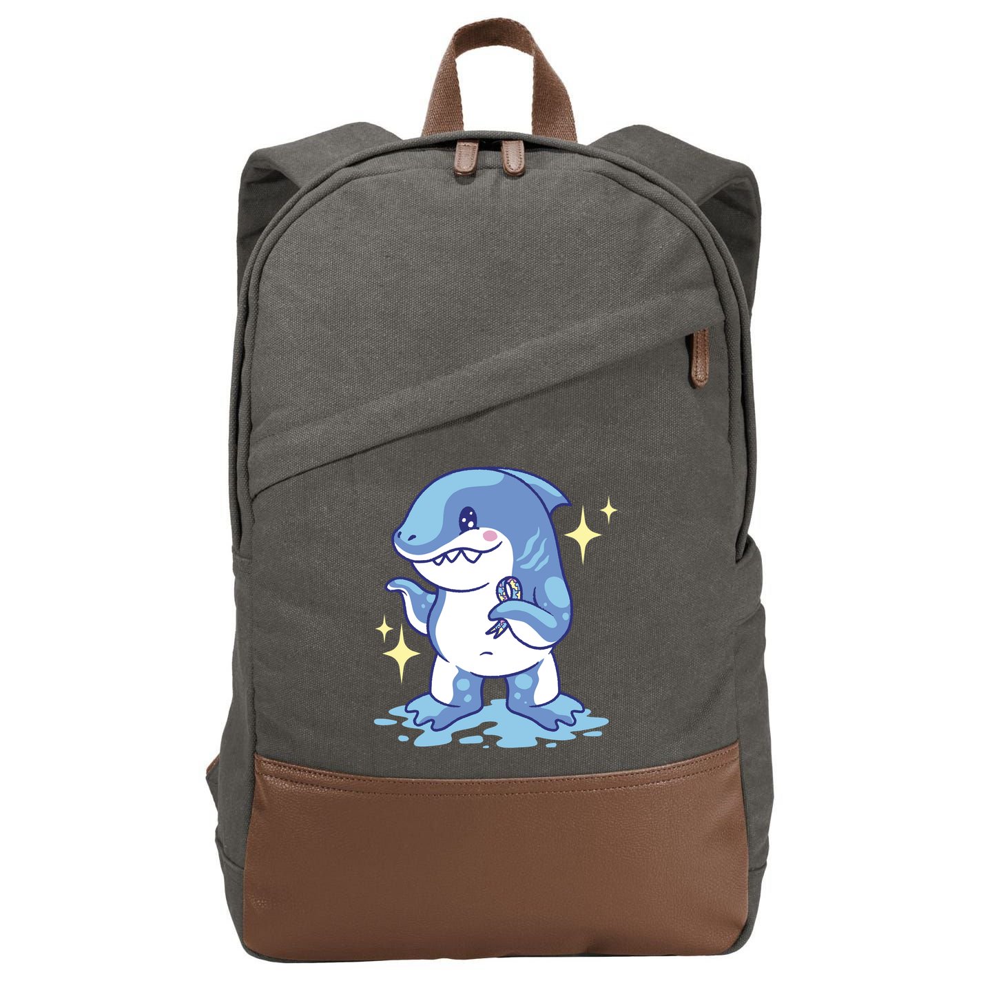 Autism Awareness Shark Ribbon Cotton Canvas Backpack