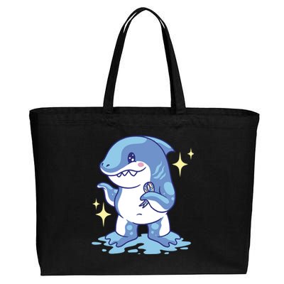 Autism Awareness Shark Ribbon Cotton Canvas Jumbo Tote