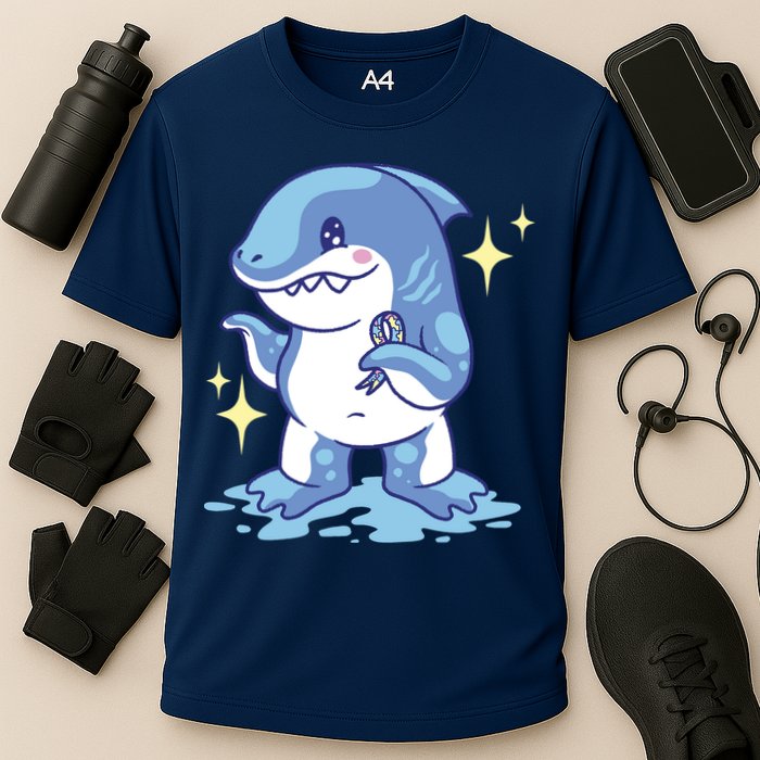 Autism Awareness Shark Ribbon Cooling Performance Crew T-Shirt