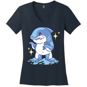 Autism Awareness Shark Ribbon Women's V-Neck T-Shirt