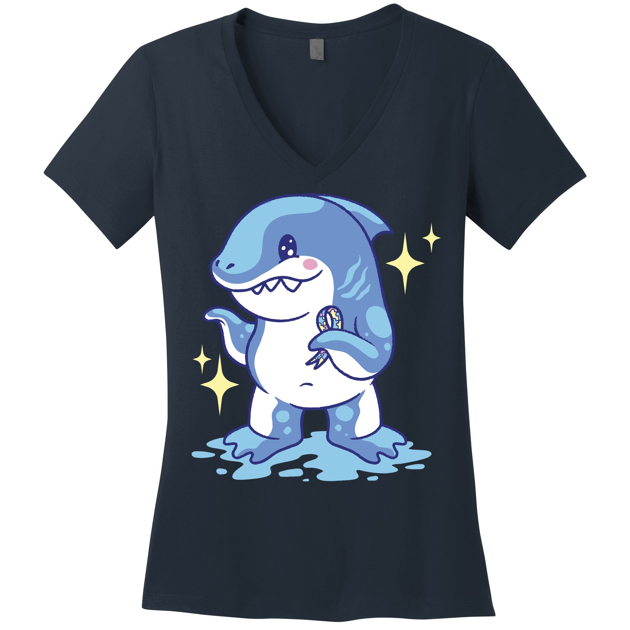 Autism Awareness Shark Ribbon Women's V-Neck T-Shirt