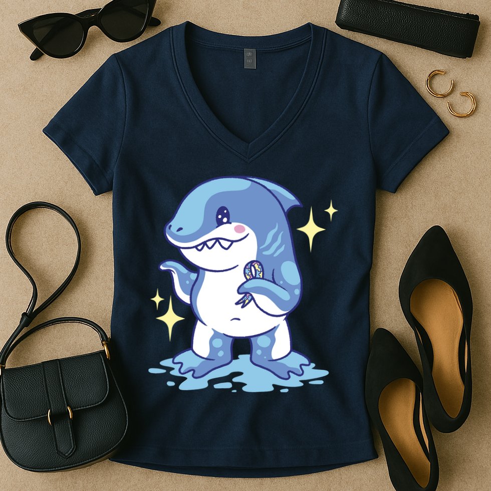 Autism Awareness Shark Ribbon Women's V-Neck T-Shirt