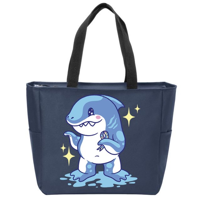 Autism Awareness Shark Ribbon Zip Tote Bag