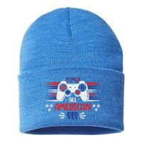 All American Sis 4th Of July Gamer Funny Gaming Usa Gift Sustainable Knit Beanie