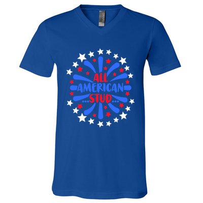 All American Studs Patriotic Stud American Funny Cute Gift V-Neck T-Shirt