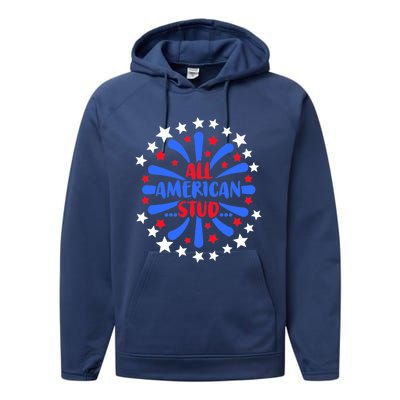 All American Studs Patriotic Stud American Funny Cute Gift Performance Fleece Hoodie