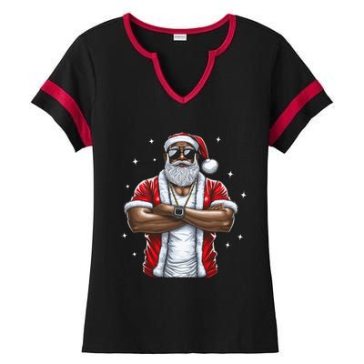 African American Santa Christmas Pajama  Ladies Halftime Notch Neck Tee