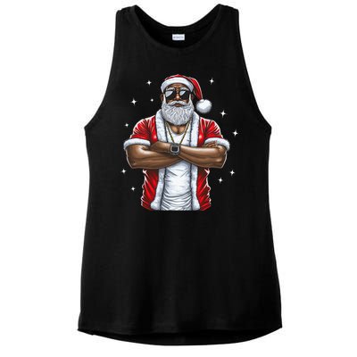 African American Santa Christmas Pajama  Ladies PosiCharge Tri-Blend Wicking Tank