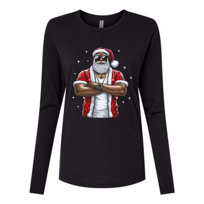 African American Santa Christmas Pajama  Womens Cotton Relaxed Long Sleeve T-Shirt