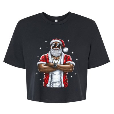 African American Santa Christmas Pajama  Bella+Canvas Jersey Crop Tee