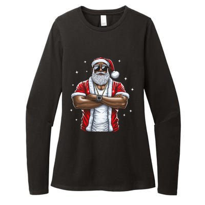 African American Santa Christmas Pajama  Womens CVC Long Sleeve Shirt