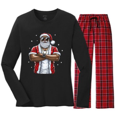 African American Santa Christmas Pajama  Women's Long Sleeve Flannel Pajama Set 