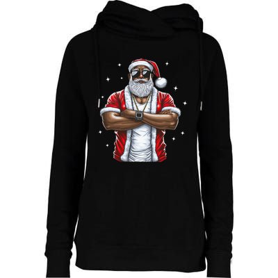 African American Santa Christmas Pajama  Womens Funnel Neck Pullover Hood