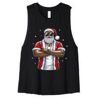 African American Santa Christmas Pajama  Women's Racerback Cropped Tank