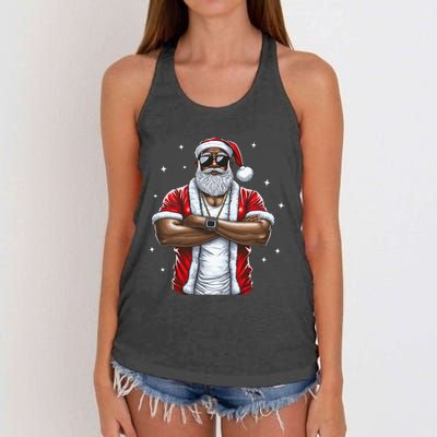 African American Santa Christmas Pajama  Women's Knotted Racerback Tank