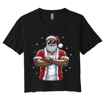 African American Santa Christmas Pajama  Women's Crop Top Tee