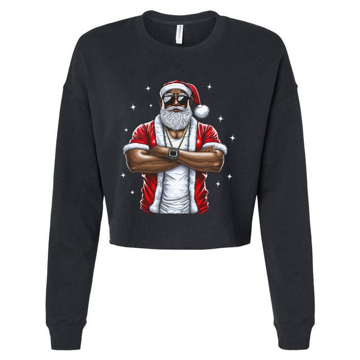 African American Santa Christmas Pajama  Cropped Pullover Crew