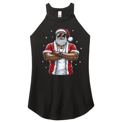 African American Santa Christmas Pajama  Women's Perfect Tri Rocker Tank