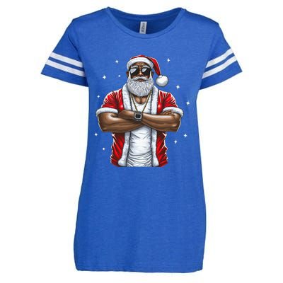 African American Santa Christmas Pajama  Enza Ladies Jersey Football T-Shirt