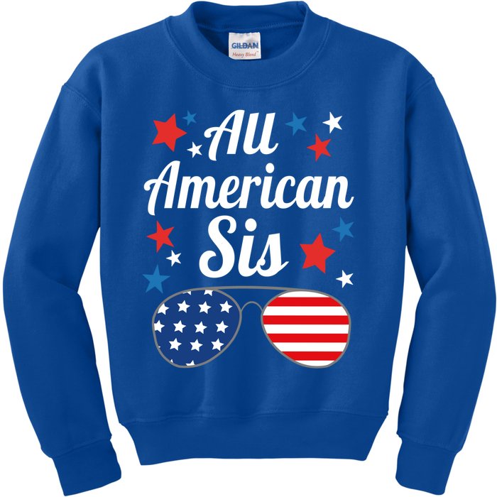 All American Sis 4th Of July Patriotic American Flag Family Cool Gift Kids Sweatshirt