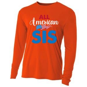 All American Sis 4th Of July Usa Flag Matching Family Great Gift Cooling Performance Long Sleeve Crew