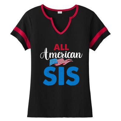 All American Sis 4th Of July Usa Flag Matching Family Great Gift Ladies Halftime Notch Neck Tee