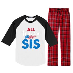 All American Sis 4th Of July Usa Flag Matching Family Great Gift Raglan Sleeve Pajama Set