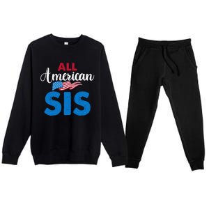 All American Sis 4th Of July Usa Flag Matching Family Great Gift Premium Crewneck Sweatsuit Set