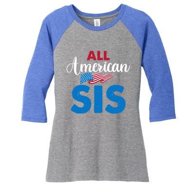 All American Sis 4th Of July Usa Flag Matching Family Great Gift Women's Tri-Blend 3/4-Sleeve Raglan Shirt