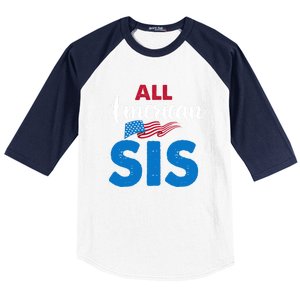 All American Sis 4th Of July Usa Flag Matching Family Great Gift Baseball Sleeve Shirt